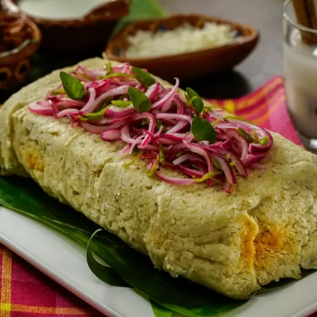 Pork Adobo Stuffed Tamal Cake