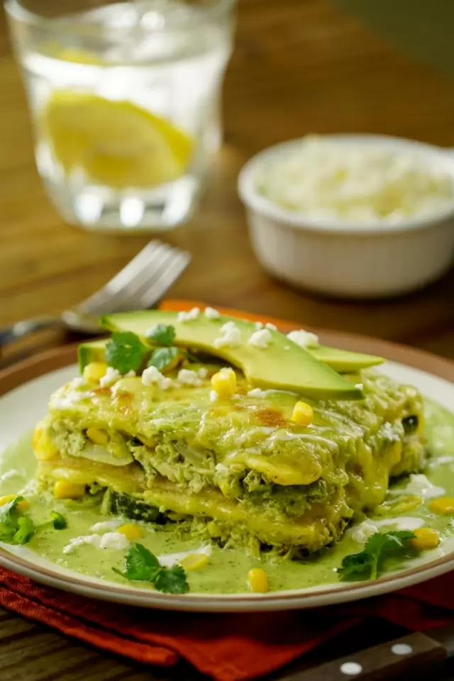 Chicken Tortilla Casserole with Poblano Sauce